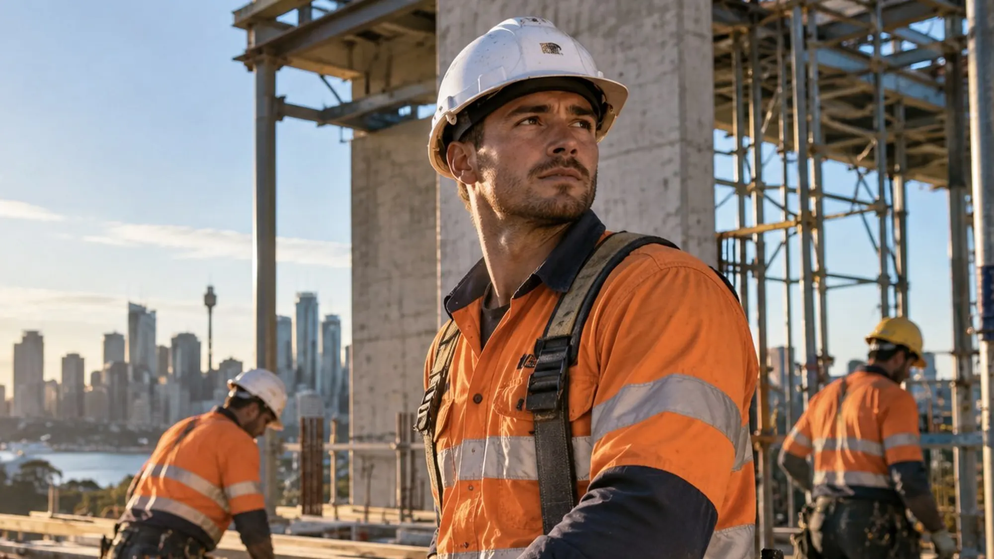Construction workers working on a building site in Sydney